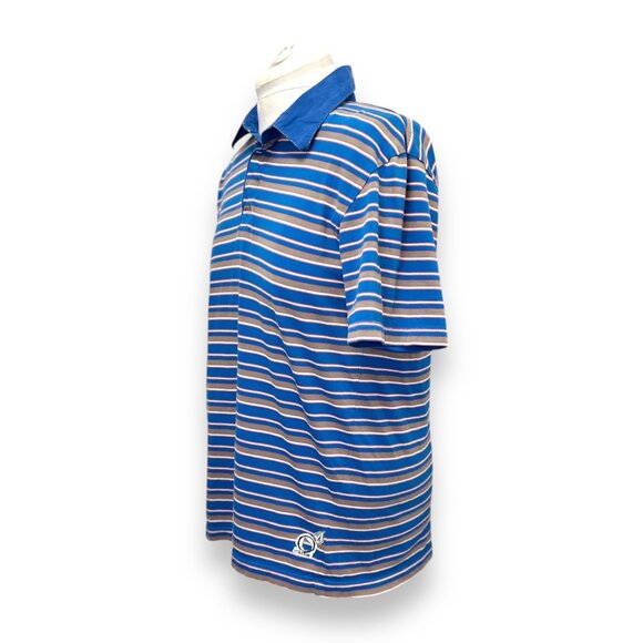 Vintage Volcom Mens Short Sleeve Large Elroy Polo Shirt Blue/Gray Stripes - Picture 2 of 8